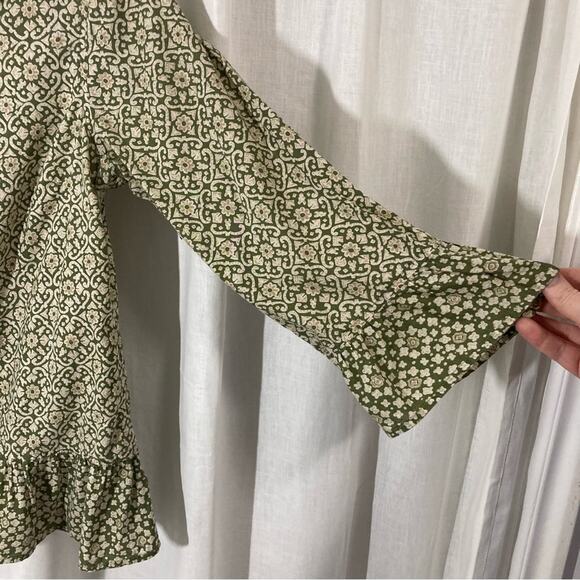 Dress Barn Moroccan pattern retro boho top 3/4 w/ bracelet sleeves peplum size L - Picture 2 of 7